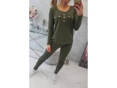 Sada s khaki výstřihem na knoflíky 5