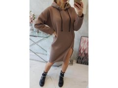 Šaty s kapucí a bočním rozparkem mocca 7