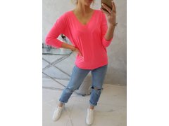 Halenka s&nbsp;výstřihem do V růžová neonová 3