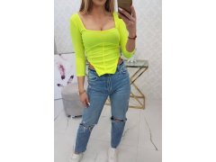 Žebrovaná halenka s výstřihem žlutá neonová 4