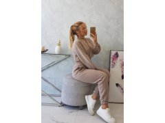 Zateplená souprava s krátkou mikinou tmavě béžová 8