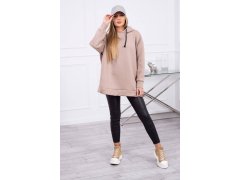 Zateplená mikina se zipem na boku tmavě béžová 1