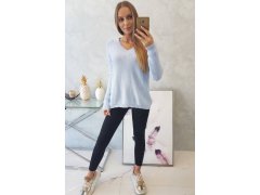 Svetr s výstřihem do V modrý 5