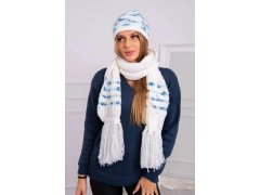 Dámská souprava se šátkem Anika K304 ecru+jeans 1