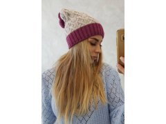Bibiana fleecová čepice K264 tmavě fialová+světle béžová 1