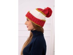 Dámská čepice Kinga K297 rudá+světlá khaki+ecru 4