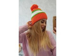 Kinga dámská čepice K297 oranžová+zelená neon+bílá 2