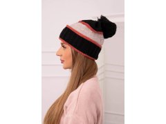 Dámská čepice Kinga K297 černá+tmavě růžová+béžová 2
