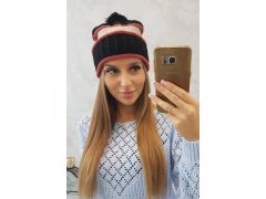 Dámská čepice Kinga K297 černá+tmavě růžová+béžová 3
