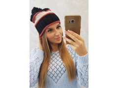 Dámská čepice Kinga K297 černá+tmavě růžová+béžová 4