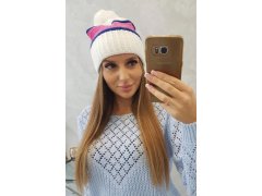Dámská čepice Kinga K297 bílá+šedá+světle růžová 2