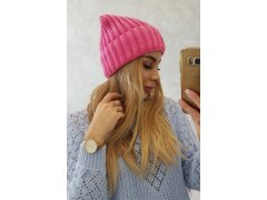 Čepice Magda s&nbsp;ohrnutím K293 růžová neonová 2