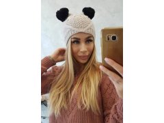 Fleecová čepice 2 bambulky K291 béžová 1