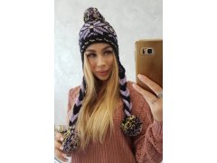 Kostkovaná čepice Fabia K272 černá+fialová 1
