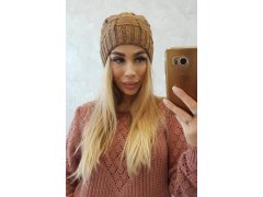 Fleecová čepice Dolores K303 hořčicová+hnědá 1