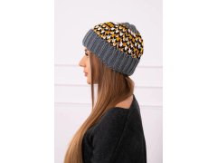 Dámská čepice Iris K348 tmavě šedá+žlutá 3