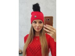 Dámská čepice s&nbsp;bambulí Judith K347 červená 3