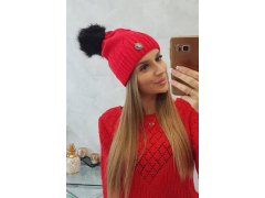 Dámská čepice s&nbsp;bambulí Judith K347 červená 4