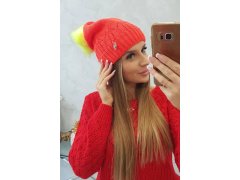 Dámská čepice s bambulí Judyta K347 oranžová 3