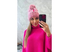 Dámská čepice s bambulí Elizabeth K386 tmavě růžová 1