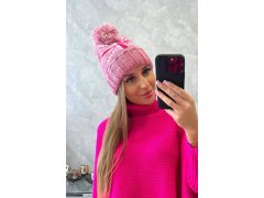 Dámská čepice s bambulí Elizabeth K386 tmavě růžová 2