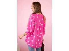 Lněná dámská halenka s&nbsp;květinovým vzorem, dlouhými rukávy a&nbsp;knoflíky Růžová 3