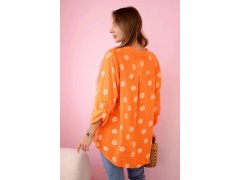 Lněná dámská halenka s&nbsp;květinovým vzorem, dlouhými rukávy a&nbsp;knoflíky Oranžová 3
