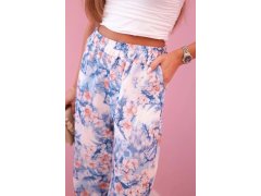 Dámské široké kalhoty s&nbsp;květinovým potiskem modrý 3