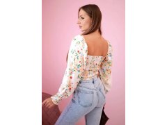 Dámská španělská halenka s&nbsp;květinovým vzorem, dlouhý rukáv béžový 2