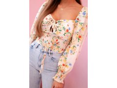 Dámská španělská halenka s&nbsp;květinovým vzorem, dlouhý rukáv béžový 3