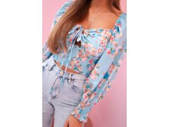 Dámská španělská halenka s&nbsp;květinovým vzorem, dlouhý rukáv modrý 3