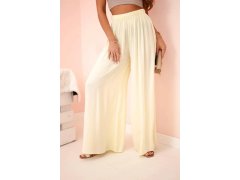 Široké dámské kalhoty z&nbsp;viskózy s&nbsp;elastickým pasem žluté 1