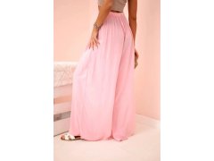 široké dámské viskózové kalhoty s&nbsp;elastickým pasem světle růžové 1