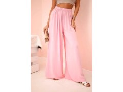 široké dámské viskózové kalhoty s&nbsp;elastickým pasem světle růžové 2
