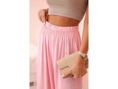 široké dámské viskózové kalhoty s&nbsp;elastickým pasem světle růžové 3