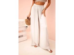 Široké dámské viskózové kalhoty s&nbsp;elastickým pasem béžové 1
