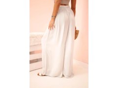 Široké dámské viskózové kalhoty s&nbsp;elastickým pasem béžové 2