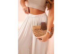 Široké dámské viskózové kalhoty s&nbsp;elastickým pasem béžové 3
