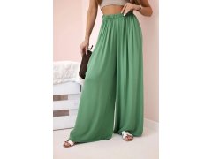 Široké dámské viskózové kalhoty s&nbsp;elastickým pasem zelené 1