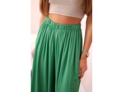 Široké dámské viskózové kalhoty s&nbsp;elastickým pasem zelené 3