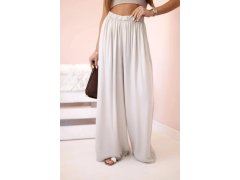 Široké dámské kalhoty z&nbsp;viskózy s&nbsp;elastickým pasem tmavě béžové 1