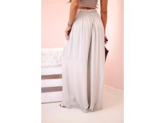 Široké dámské kalhoty z&nbsp;viskózy s&nbsp;elastickým pasem tmavě béžové 2