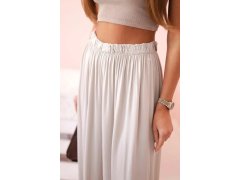 Široké dámské kalhoty z&nbsp;viskózy s&nbsp;elastickým pasem tmavě béžové 3