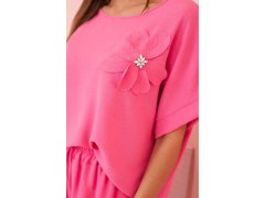 Dámský komplet z&nbsp;viskózy s&nbsp;ozdobným květem a&nbsp;širokými kalhotami - růžový 3