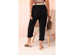 Dámské lněné kalhoty s&nbsp;bavlnou a&nbsp;páskem černé 2