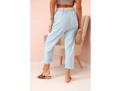 Dámské lněné kalhoty s&nbsp;bavlnou a&nbsp;páskem modré 1