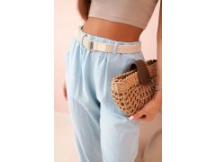 Dámské lněné kalhoty s&nbsp;bavlnou a&nbsp;páskem modré 3