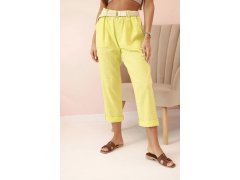 Dámské lněné kalhoty s&nbsp;bavlnou a&nbsp;páskem kiwi 1