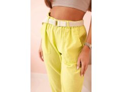 Dámské lněné kalhoty s&nbsp;bavlnou a&nbsp;páskem kiwi 3