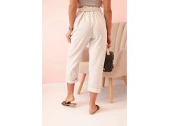 Dámské lněné kalhoty s&nbsp;bavlnou a&nbsp;páskem béžové 2